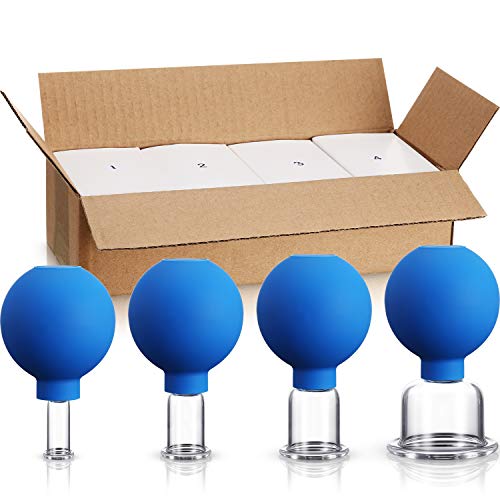 4 Pieces Glass Cupping Set Glass Silicone Cupping Cups Massage Vacuum Suction Cupping Cups for Body Face Leg Arm Back Shoulder Muscle and Joint Pain (Blue) - color: Blue