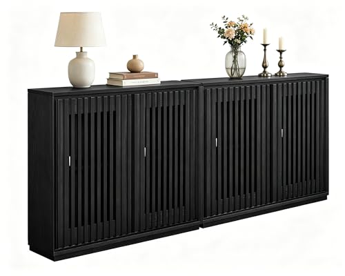 LKTART Mid Century Modern Entryway Cabinet, Narrow Small Sideboard Buffet Storage Cabinet with Arched Doors,TV Media Console Cabinet for Living Room,Kitchen,Home Bar,2 Pieces - color: B- Black, size: 2 Pieces
