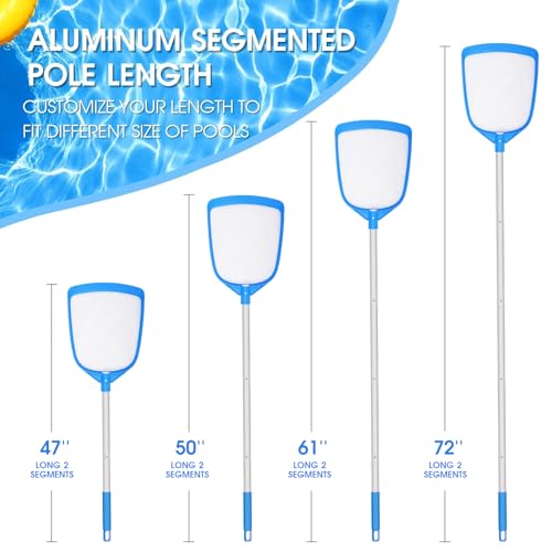 TidyMister Pool Leaf Skimmer Net Ultra Fine Mesh with Aluminum Poles 5 Sections 6 Feet Swimming Pool Cleaning Net Leaf Catcher for Above Ground Pools Inground Pools - size: 12inch with 6ft pole