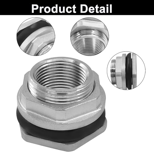 Murtenze 3/4" Bulkhead Water Tank Connector, Stainless Steel Water Tank Fitting Thru-bulk Adapter, Water Pipe Connector for Rain Barrels/Aquariums/Water Tanks - size: 0.75 Inch
