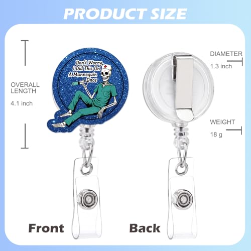 Don't Worry Funny Skeleton Nurse Badge Reel, Cute Radiology X-Ray Tech Retractable ID Badge Holder, Name Tag Clip for RN CT ED ICU ER RAD Night Shift Nurse Radiologist Workers - color: Don’t Worry