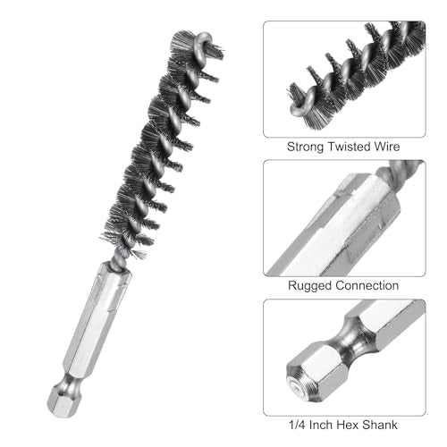 HARFINGTON 10Pcs Stainless Steel Bore Brush 11mm Dia 4" Long Cleaning Twisted Wire Brush with Handle 1/4" Hex Shank for Tubes, Ports, Bearings - size: 11mm