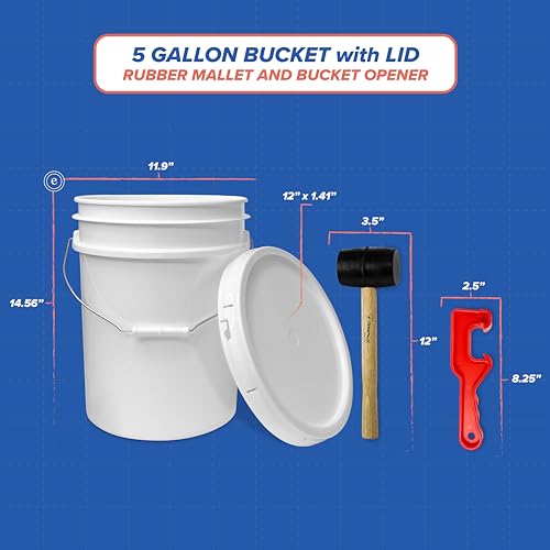 ePackageSupply 5 Gallon Plastic Bucket with Airtight Lid | Made in USA | Food Grade Bucket | BPA-Free | Heavy Duty 90 Mil All Purpose Pail | One 12" Rubber Mallet & One Lid Opener Included | 1 Pack - color: Gray, size: 1 Pack