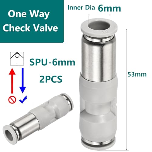 2PCS Pneumatic Check Valve, 6mm Inner Dia. Non Return Check Valve, Straight One Way Valve Push to Connect Quick Connector for Vacuum Air Compressor Pump