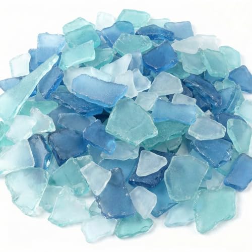 Jetec 25 oz Sea Glass for Crafts Pieces Decor Flat Frosted Sea Glass Vase Filler Crushed for Beach Wedding Party Decor Home Aquarium DIY Craft Supplies(Blue, White, Green) - color: Blue, White, Green, size: 25 oz