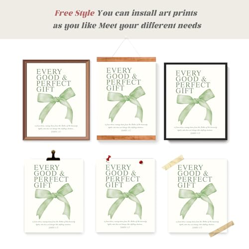 LARTSFRO Coquette Sage Green Bow Wall Art Decor Posters, Sage Green Bow Room Bedroom Bathroom Dorm Wall Art Decor Aesthetic for Teen Girls Gifts, Inspirational Bible Verses Bow Wall Decor, 10x8 Inch Set of 4 Pcs Bow Pictures (UNFRAMED) - color: green bow,