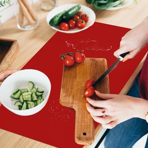 Silicone Mat for Kitchen Counter, Silicone Mat Trimable to Size (Red, 23.6×15.7inch-2PCS), BPA-Free Silicone Placemat, Heat-Resistant NonSlip Table Mat for Air Fryer, Countertop Protector Mat - color: Red, size: (L - 23.6''x 15.7‘’x 0.05'')