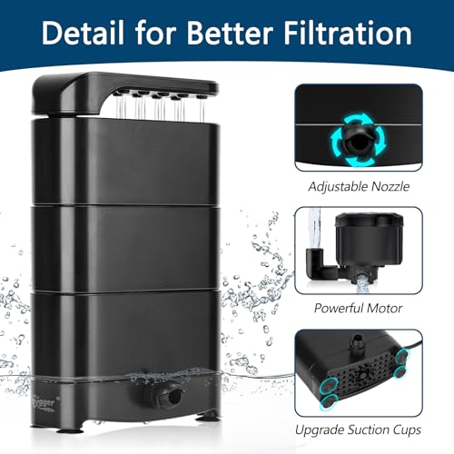 hygger 150GPH Turtle Filter with 2 Sponges Bio Ball, 3-in-1 Water Circulation Draining Bio Filtration Amphibian Tank Filter 5 to 35 Gallon for Reptile Frog
