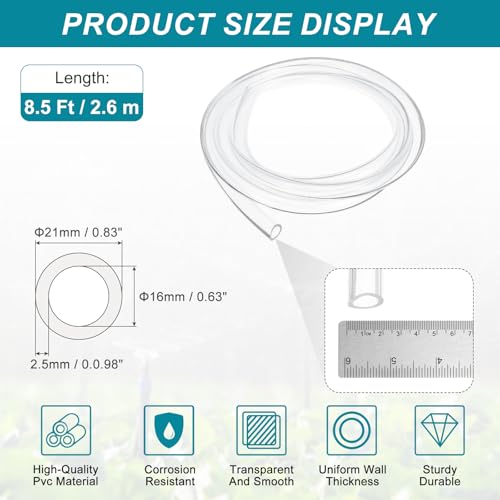 uxcell 5/8 Inch Clear PVC Tubing, 16mm ID x 21mm OD - 8.5ft PVC Tube Lightweight Vinyl Hose, Transparent Flexible Plastic Water Tubing for Air Oil Water Transfer Aquarium Irrigation - size: 16mm ID x 21mm OD