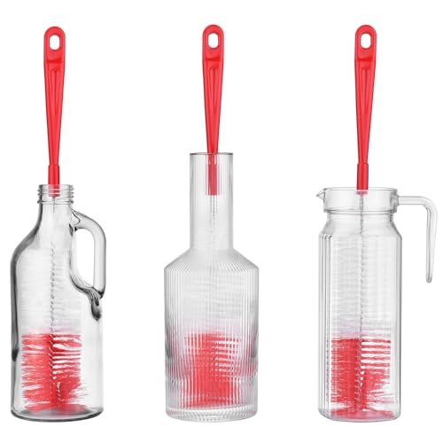 ALINK 3-Pack Long Red Bottle Cleaning Brush for Narrow Neck Beer, Wine, Kombucha, Hydroflask, Thermos, Sport Well, Carafe, Brewing Bottle Cleaner, 16 Inches - color: Red