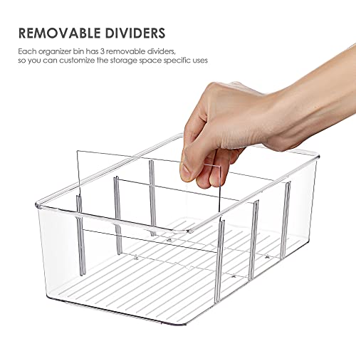 Vtopmart 8 Pack Food Storage Organizer Bins, Clear Plastic Bins for Pantry, Kitchen, Fridge, Cabinet Organization and Storage, 4 Compartment Holder for Packets, Snacks, Pouches, Spice Packets - style: 8pack