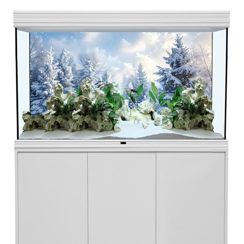 YongFoto Fish Tank Background - 36x14 inch Winter Snow Scene Aquarium Backdrop for Reptile Terrarium & Bearded Dragon Habitat - color: White, size: 36x14in/90x36cm