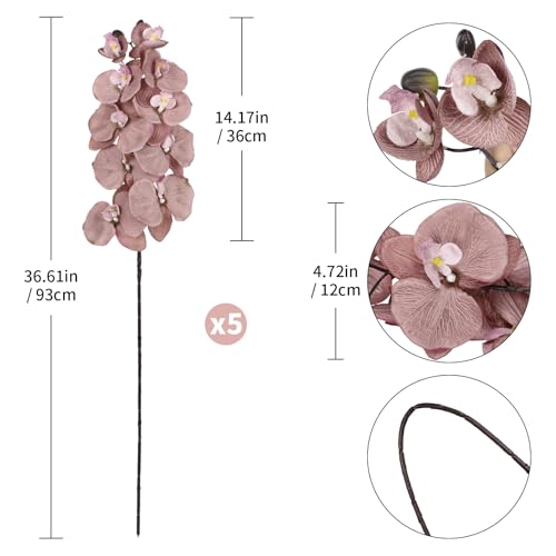 36.6'' Coffee Orchids Artificial Flowers 10 Large Blooms Fake Phalaenopsis Branches 5PCS Long Stem Faux Silk Orchids Stems for Tall Vase for Bridal Shower Home Wedding Table Decor (Coffee) - color: Coffe