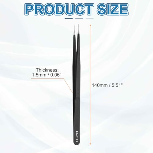HARFINGTON 3pcs 5.51" Long ESD-11 Anti-static Straight Pointed Tip Tweezers Stainless Steel Round Edge Non-magnetic Precision Tweezers for Various Electronics Precise Repair - size: 5.51"（ESD-11)