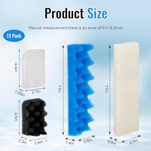 406/407 Bio Foam Filter Media and A244A1 Water Polishing Pads Replacement Kit Compatible with Fluval 406/407 Canister Filter, 12 Bio Foam Sponge and 6 Polishing Filter Pads for Aquarium Filter Media