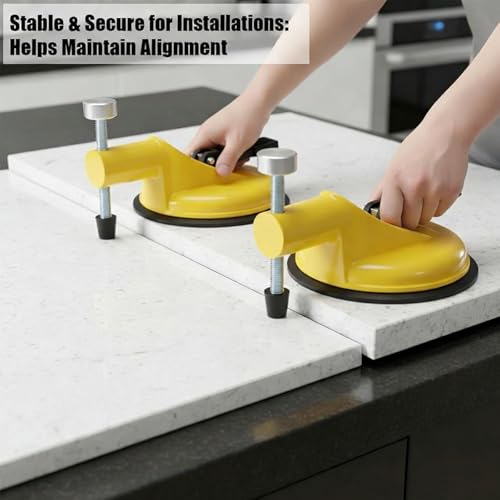 Suction Cup Leveler, Adjustable Height Setter, Adjustable Flooring Alignment Tool, Aluminum Alloy Tile Leveling Aid for Granite, Marble, Stone Countertops & Floors (Red)