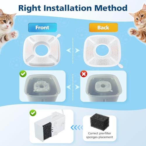 32 Pcs Cat Water Fountain Filters for Veken 95oz/2.8L, 67oz, 135oz Dog Water Fountain Automatic Pet Fountain Dog Water Dispenser 16Pcs Pet Fountain Filter Replacement & 16Pcs Pre-Filter Sponges