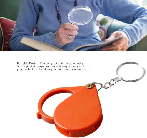 10X Magnifying Glass, Keychain Magnifier, Orange, Portable, for Small Objects and Visual Impairment