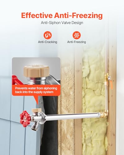 VEVOR Anti-Siphon Frost-Proof Sillcock, 12" Freeze Proof Outdoor Faucet Bib with Backflow Preventer, 1/2" Push-to-Fit Connector X 3/4" Hose Bibb, No Lead Frost-Free Spigot for PEX Copper CPVC Pipes - style: Traditional