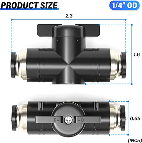 TAILONZ PNEUMATIC BVU-1/4 OD Ball Valve Air Flow Control Valve Push to Connect Fitting（Pack of 5） - size: 1/4"OD/5PCS