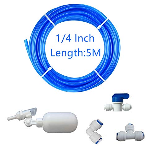 MATTOX 1/4 inch Automatic Plastic Adjustable Float Valve for Aquarium Water purifiers Reverse Osmosis System,5 metres RO tubing Quick Push Connect Fittings(Blue)