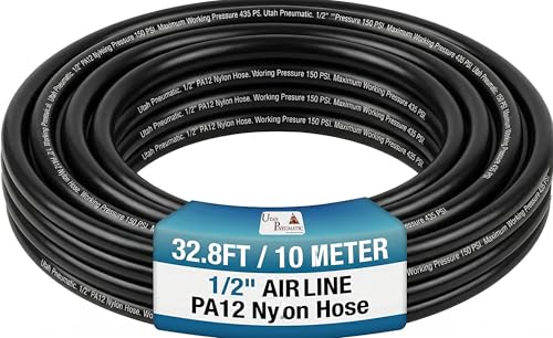 Utah Pneumatic 1/2 Air Line Pa 12 Nylon High-pressure Pneumatic Tubing For On-board Air Systems, Semi-truck Air Brakes, Suspension, And Fuel Lines (32.8ft/10m)" - color: Black, size: 1/2" x 32.8 Feet
