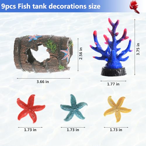 9Pcs Tank Accessories for Beta Fish,Small Fish Tank Decorations, Beta Fish Tank Starter Kit