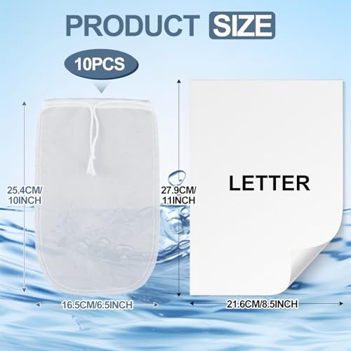 10 Pcs 6.5"x10" Large Aquarium Filter Media Bags, Compatible with Fluval 180 Micrometer Extra Fine Mesh Reusable Nylon Drawstring Bags for Fish Tank