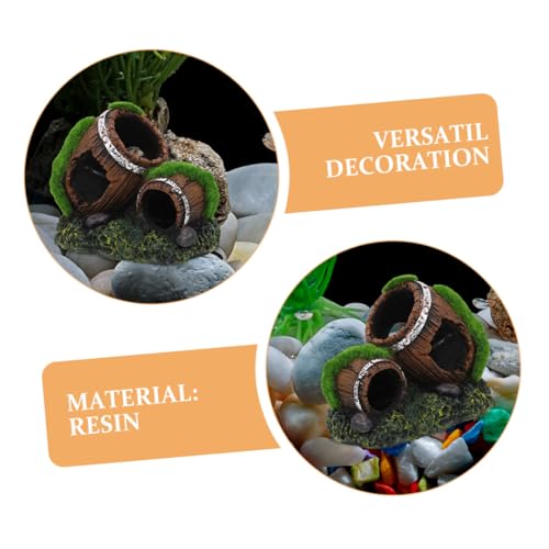Resin Aquarium Barrel Ornament Fish Tank Broken Barrel Decoration Shrimp Hideout Shelter Realistic Fish Tank Decor for Betta and Aquarium Pets