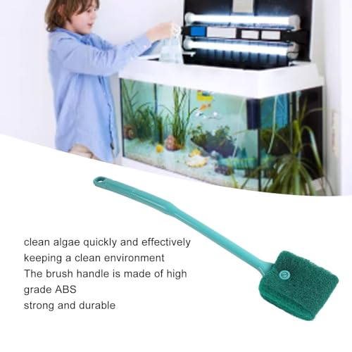 Aquarium Algae Scraper, Double Sided Sponge Brush Cleaner Long Handle Fish Tank Scrubber Sponge Scrubber Cleaner with Hanging Holes(green)