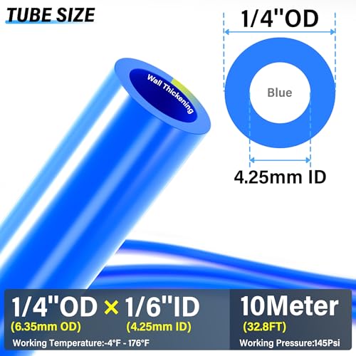 TAILONZ PNEUMATIC Blue 1/4 Inch OD 10 Meters PU Air Tube Pipe Hose Pu Air Hose for Air Line Tubing or Fluid Transfer Tubing - color: Blue-PU, size: 1/4'' OD/32.8ft/10m