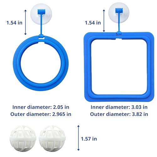 2 Packs Turtle Feeding Ring with Suction Cup and Nitrifying Balls Fish Food Holder Aquatic Toys for Turtles Tortoise Goldfish Guppy Koi Puffer Turtle Tank Accessories (Square & Circle)