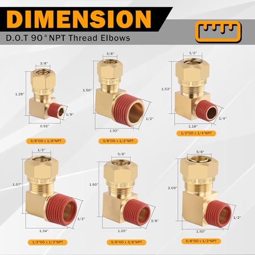 5PCS Air Brake Nylon Tubing Brass 90 Degree Union Elbow Fitting, 1/2" Tube OD x 3/8" NPT Thread Air Compression Fittings for Nylon Hose with DOT Approved for Truck Trailers - size: 1/2" OD x 3/8" NPT, style: 90°NPT Thread Elbows-5PCS