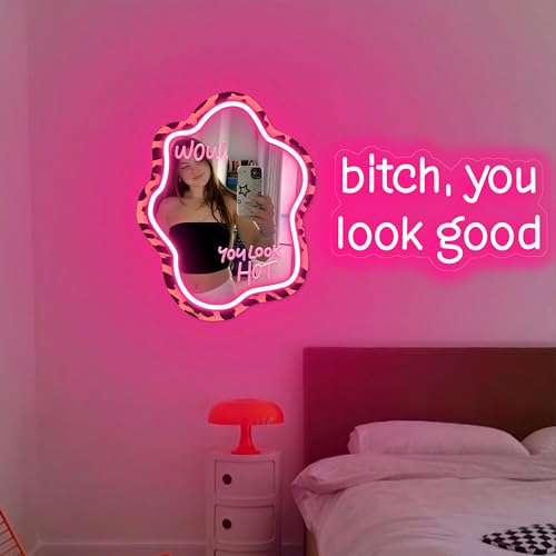 Bitch，You Look Good Neon Sign for Wall Decor Trendy Positive Neon Led Sign Beside the Mirror Bathroom Funny Neon Light Sign Dimmable Motivational Light Up Sign for Girls Bedroom Party Home Living Room Cloakroom - color: Neon Good