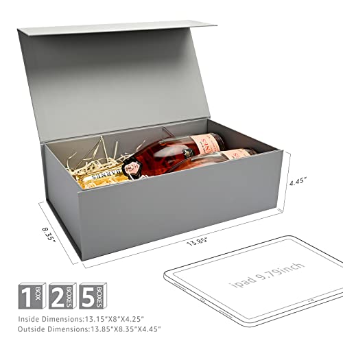 LIFELUM Large Gift Box,13.85 x 8.35 x 4.45 inch Grey Gift Box Set of 5 with Magnetic Lid for Presents with Ribbon,Card,Shredded Paper Filler Gift for Mom Valentine's Day,Christmas Presents - color: Grey, size: 1 count (Pack of 5)