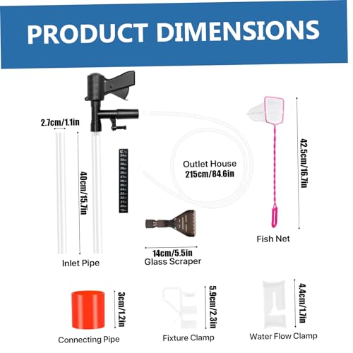 Aquarium Gravel Cleaner, Manual Air-Press Fish Tank Vacuum with Extension Tubes & Clamp, Multifunctional Siphon Cleaner for Sand Washing, Debris Removal
