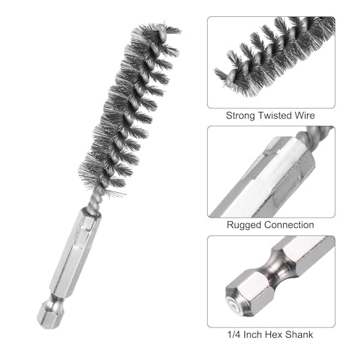 HARFINGTON 10Pcs Stainless Steel Bore Brush 14mm Dia 4" Long Cleaning Twisted Wire Brush with Handle 1/4" Hex Shank for Tubes, Ports, Bearings - size: 14mm