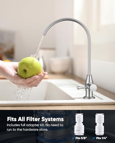 WEWE Vintage Drinking Water Faucet, Lead-Free Stainless Steel Kitchen Water Filter Faucet for Reverse Osmosis System, Non-Air Gap RO Beverage Faucet, Brushed Nickel - color: Brushed Nickel, style: Antique