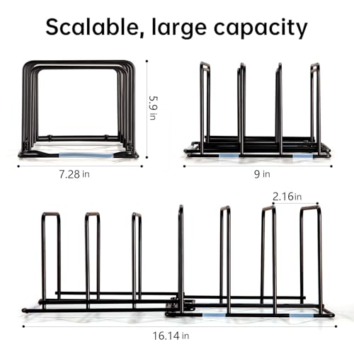Cutting Board Organizer, Adjustable Pot and Pan Organizer Rack, Kitchen Cabinet Holder for Cutting Board,Baking Tray, Cookie Sheet, Bakeware Organizer for Countertop
