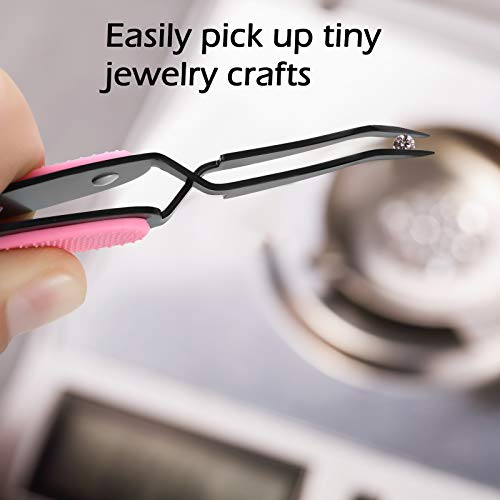 Mudder 3 Pieces Reverse Craft Tweezers Crossing Lock Tools Stainless Steel Tweezers Grip Precision Curved Beading Jewelry Tools for DIY Craft Supplies