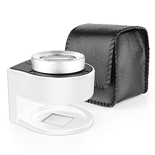 30X Loupe Magnifier with 6 Light,Desktop Portable Metal Magnifier Folding Scale Sewing Magnifing Glass for Textile Optical Jewelry Tool Coins Currency (White) - color: White