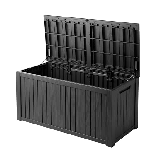 TARKARI 200 Gallon Outdoor Storage Box Waterproof, Resin Deck Boxes with Lockable Lid & UV-Resistant for Patio, Pool, Garden Furniture Cushions & Accessories, Black - color: Black, size: 200 GAL