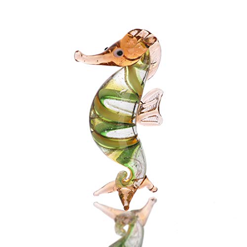 HDCRYSTALGIFTS 3'' Handmade Seahorse Art Glass Blown Miniature Sea Animal Figurine Collectible Gift Ocean Decor - color: Seahorse