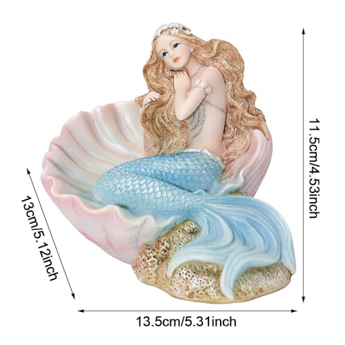 Rayberro 4.53" Mermaid Figurines Resin Blue Mermaid Sculpture Mediterranean Princess Statue Ornaments Home Office Desktop Bookshelf Decor Mermaid Collectible Crafts Fish Tank Aquarium Decoration - color: Blue Shell