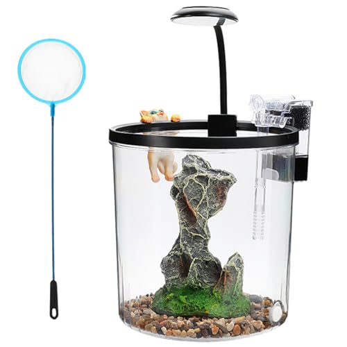GarveeLife Small Fish Tank, Betta Fish Tank kit with LED Light, Oxygen Generator, Fish Tank Starter Kits for Beta,Goldfish (Black, 1.5 Gallon)