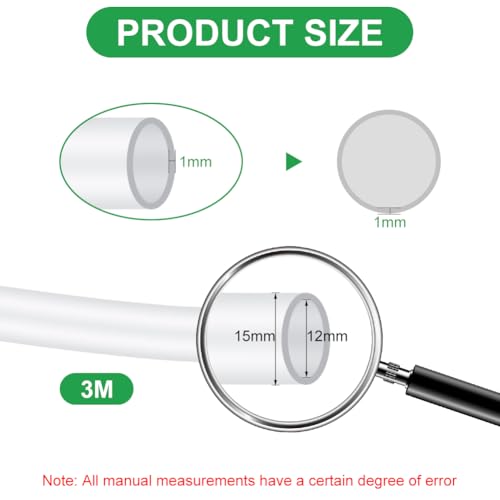 AUAUY 12mm ID X 15mm OD Clear PVC Vinyl Tubing, 3m/10ft Length Flexible Tubing Hose, UV Chemical Resistant, Food Grade Plastic Pipe Hose for Irrigation Water Oil Transfer Aquarium, Non-Toxic - color: 3m/10ft length, size: 12mm ID x 15mm OD