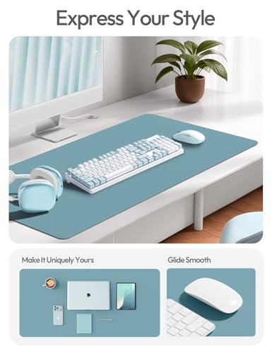 YSAGi Leather Desk Protector, Office Mat, Large Mouse Mat, Non-Slip PU Leather Blotter, Laptop Desk Mat, Waterproof Writing Pad for Office and Home(Aquamarine, 55" x 24") - color: Aquamarine, size: 55" x 24"