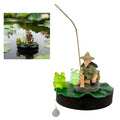 Floating Fish Tank Decorations, Mini Fisherman Aquarium Decor with Lotus Leaf and Fishing Rod, Floating Aquarium Ornaments with Interactive Feeder for Small Fish