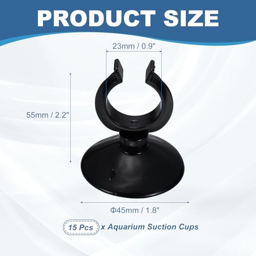 Aquarium Suction Cups, Fish Tank Suction Cups Clips Airline Tube Holders Clamps (Plastic, 15Pcs, Black) for 0.9" Fish Tank Airline Tubing Binding Moss Shrimp Nest, 23x45MM - color: Black, size: 23x45MM
