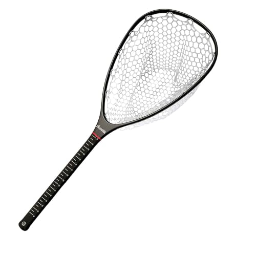Aventik Fly Floating Fishing Net Carbon Fiber Landing Trout Net Light Weight Clear Rubber Ghost Net Catch & Release - color: ONLY Long Handle Black Net